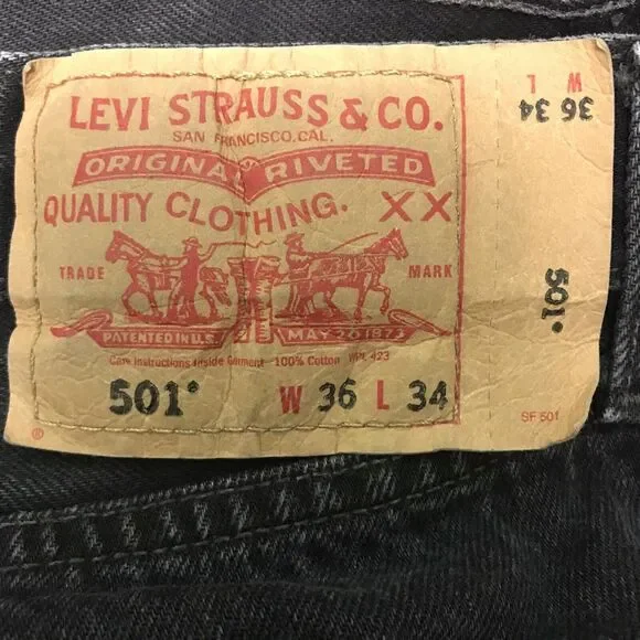 Levi's 501 Black Straight Leg Denim Jeans Men's size 36x34 Levi Strauss WPL 423 - Picture 1 of 13